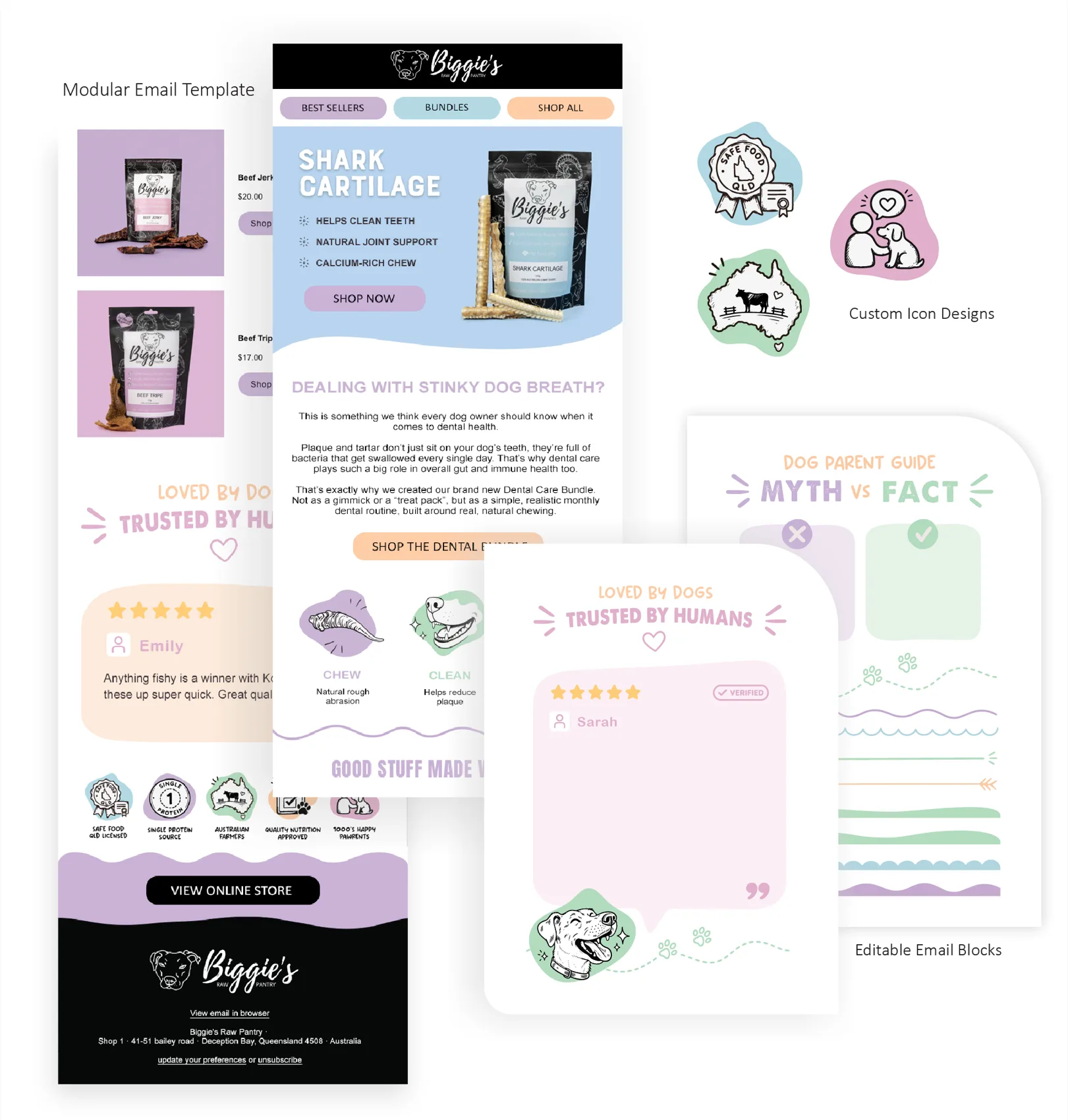 The email template and reusable content blocks. Tap to explore the details.