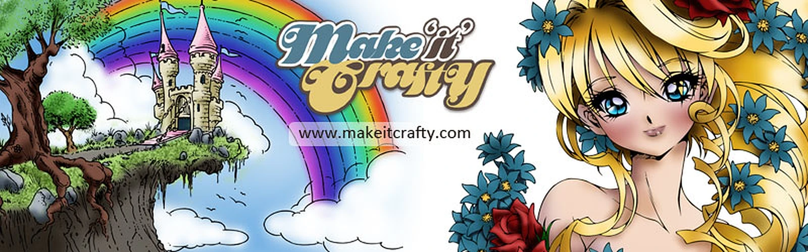 The Make it Crafty Facebook banner, with the brand artwork and the monthly colouring challenges