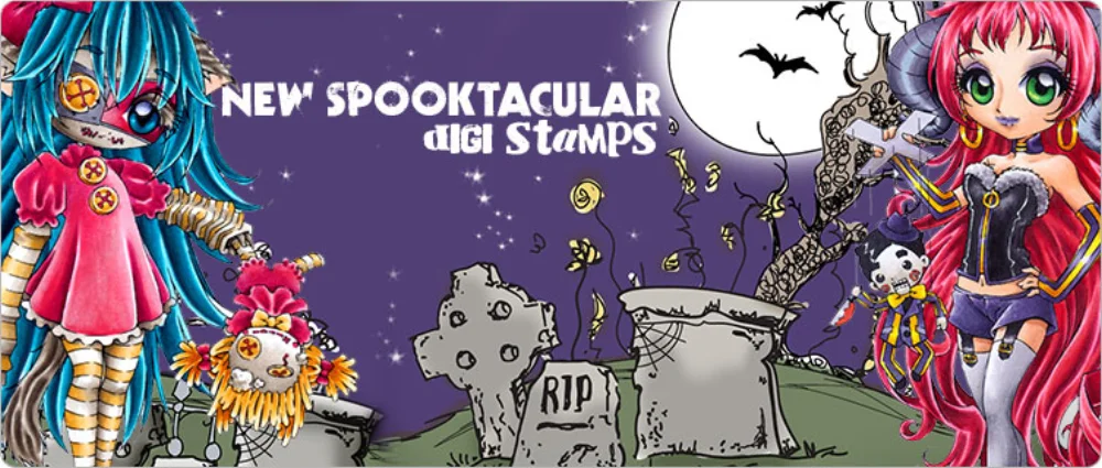 Spooktacular digi stamps release banner.