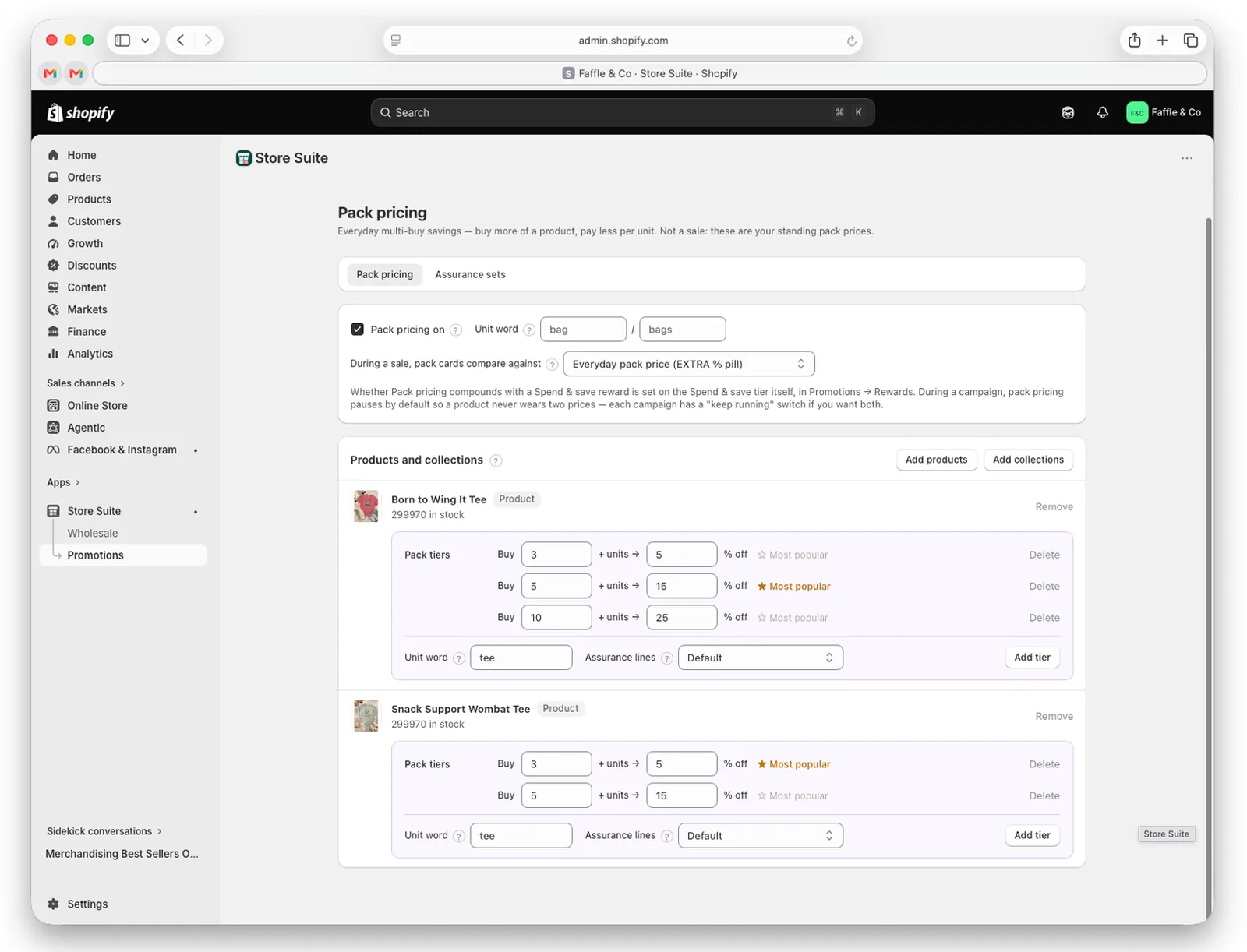 Setting pack prices for individual products.