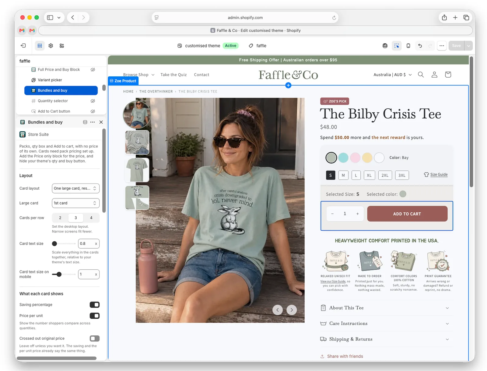 The Store Suite product block in Shopify’s theme editor.