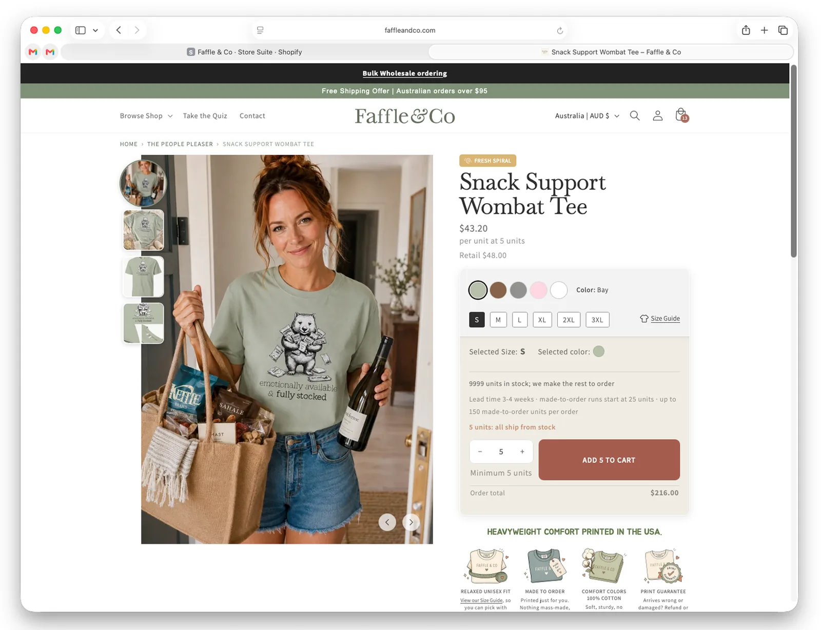 Stock on hand and made-to-order information.
